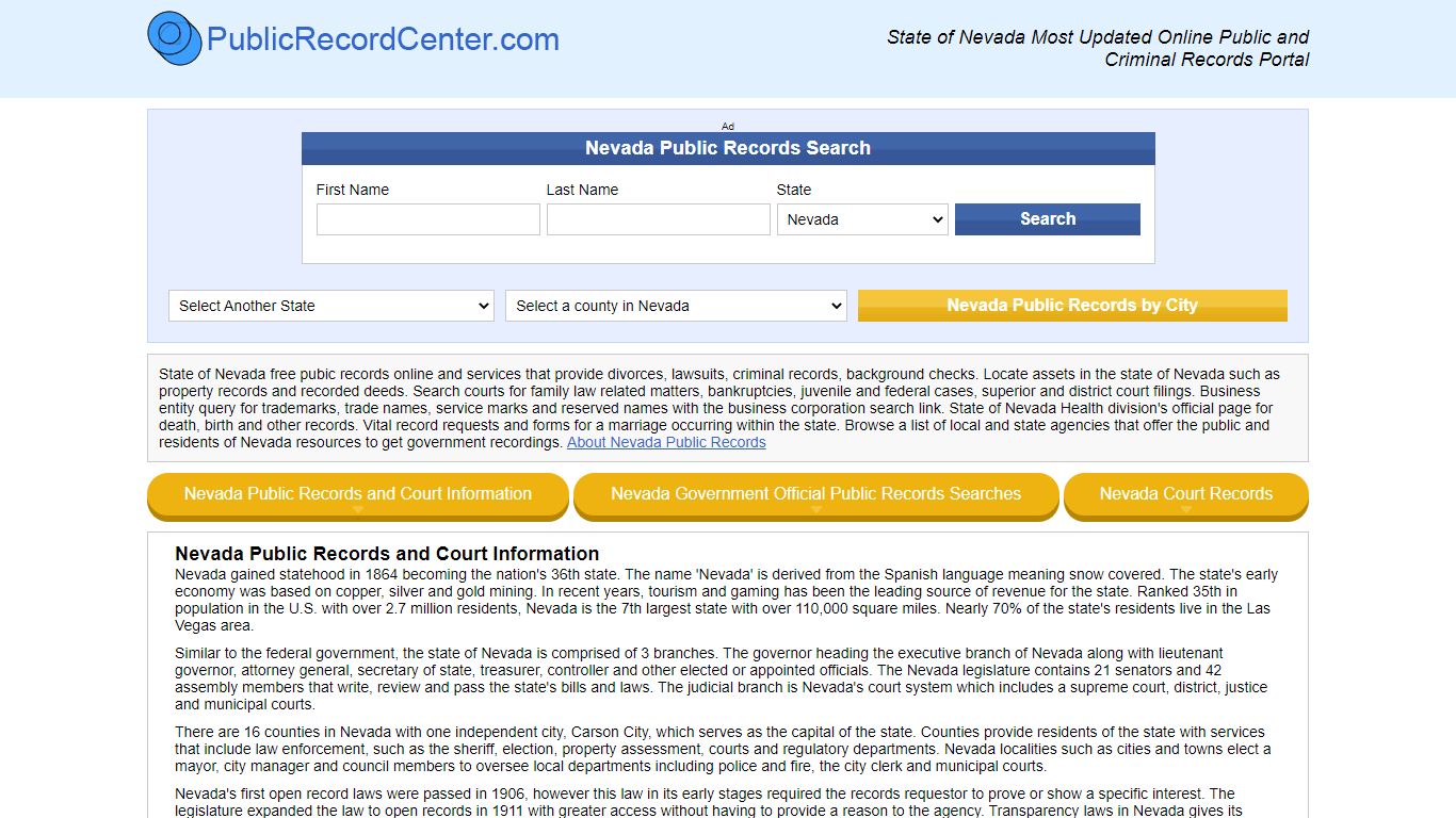 Nevada Free Public Records, Criminal Records And Background Checks